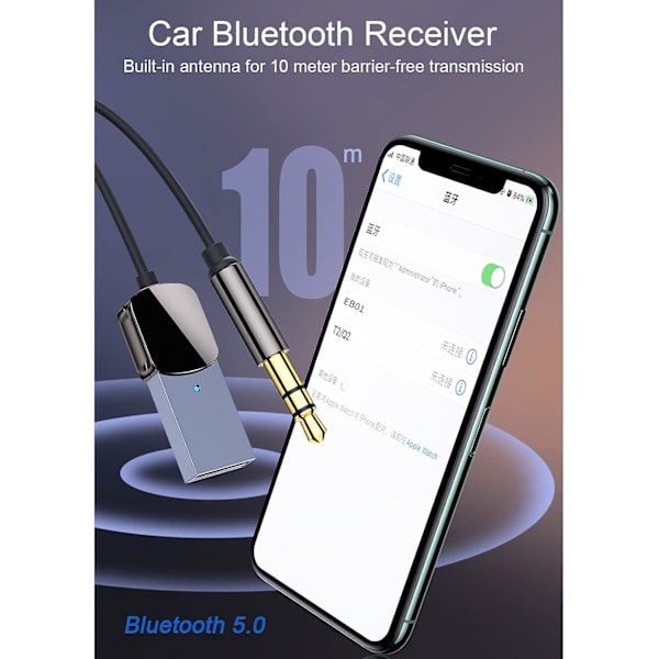 Bluetooth-mottaker for bil, Bluetooth USB Aux-adapter Bluetooth