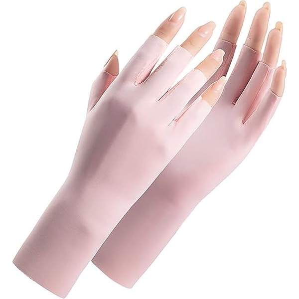 2 Par Dame Fingerløse Handsker Sommer UV Beskyttelse Handsker Cool Ice Silk Handske Pink and Black