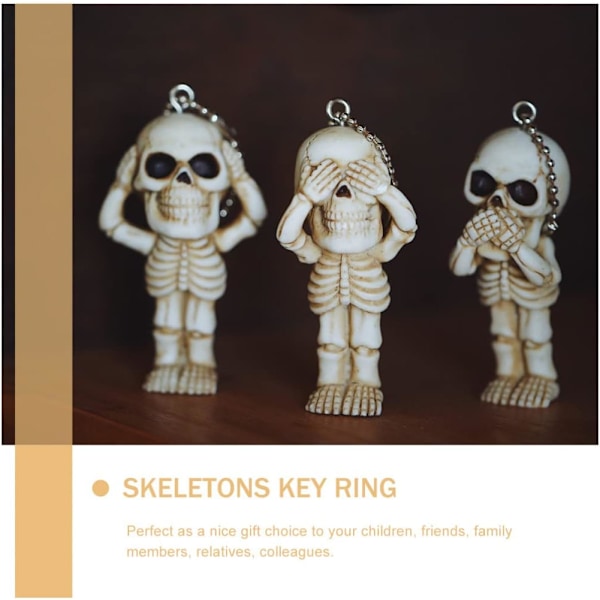 3 stk Halloween Charms Bilnøgleholder Harpiks Charms Hodeskalle Nøglering Se Hør Tal Ikke Ondt Mini Hodeskalle Figurer Nøglering Ha