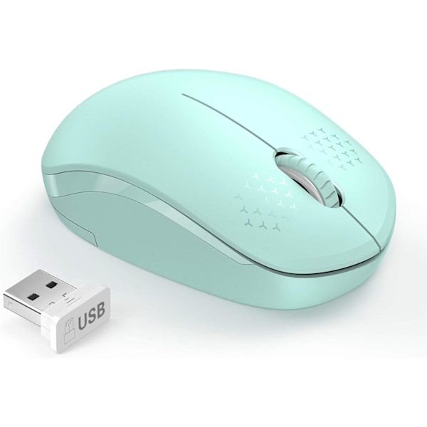 (Grønn) Trådløs Mus, 2.4G Lydløs Mus med USB-mottaker, Bærbar Datamus for Windows