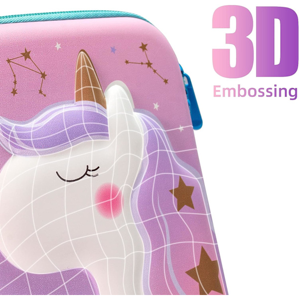 Unicorn Pencil Case til piger, sød stor kapacitet 3D EVA Pe