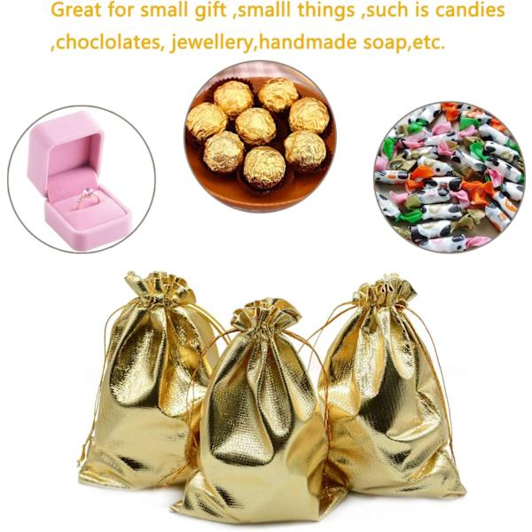 100 stk. 3,9\" x 4,7\" Guld Snortræk Smykkeposer, Bryllupsfest, Julegaver, Slik, Chokolade