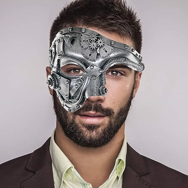 Metallisk venetiansk steampunk cyborgmask, maskeradmask för Halloween-kostymfest/Operans fantom