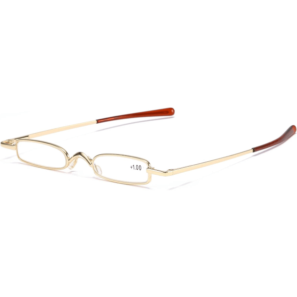 (guld,+1,5)Mini metal læsebriller, små og bærbare fjederhængslede læsebriller, tynde aluminium