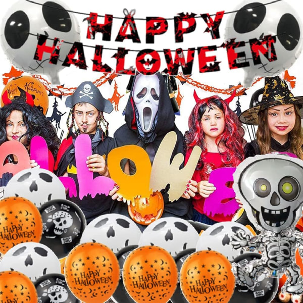 Halloween-dekorasjonssett, Halloween-dekorasjoner, ballonger, Halloween-dekorasjon, Happy Halloween-banner