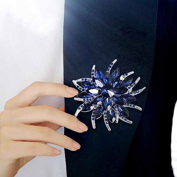 Blomster Lapel Nål Kvinder Brude Krystal Blå Krystaller Cristal