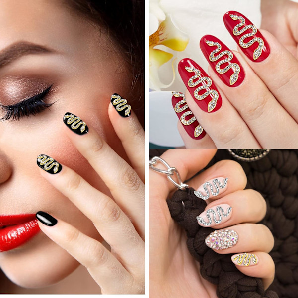 10 stycken 3D orm nagel charms set, orm våg smycken ädelstenar nagelkonst tillbehör för akrylnaglar, R