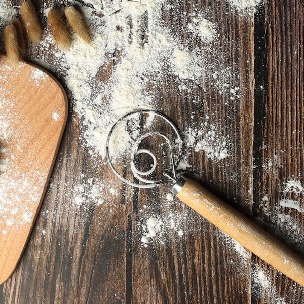 Enkelt Ring Dansk Dejmikser, 1 Pakke Ægmikser med Træhåndtag Professionel Rustfrit Stål Dan