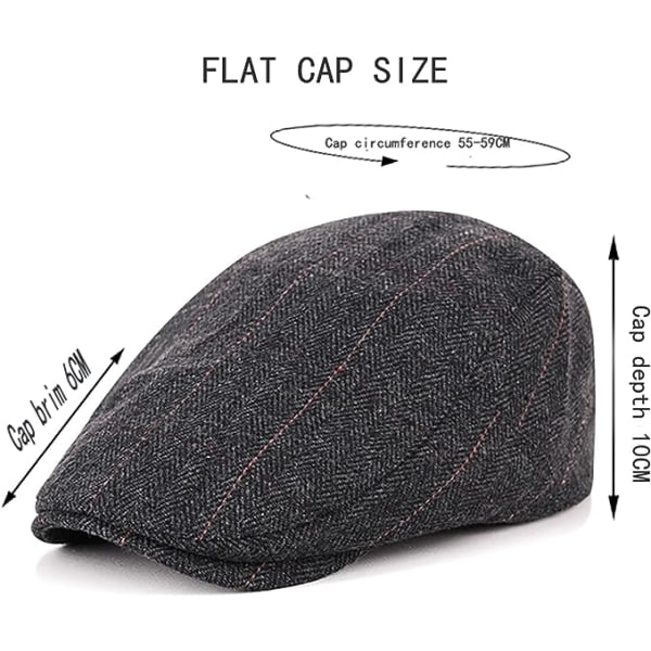 Flat caps for menn, Black Cotton Peaked Cap, Newsboy Cap, Duckbi