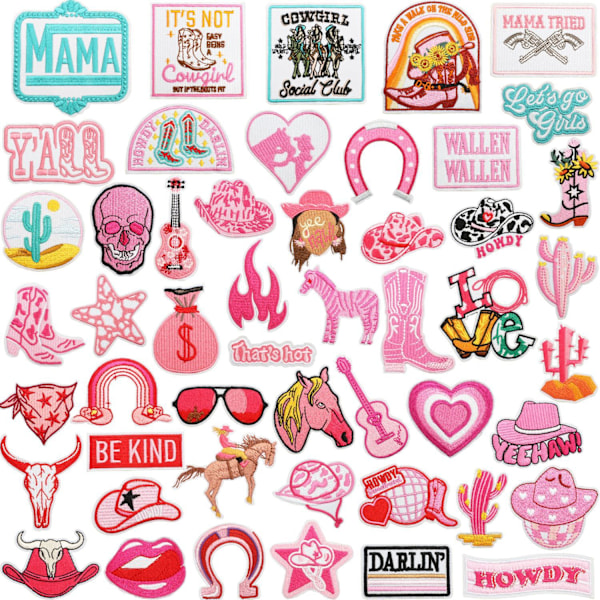 50 kpl Pink Iron on -laastaria, Tyttöjen Iron on -laastarisetti, Ommeltava/Silityslaastari Applique Vaatteille, Mekolle, Hatulle, Farkuille, D