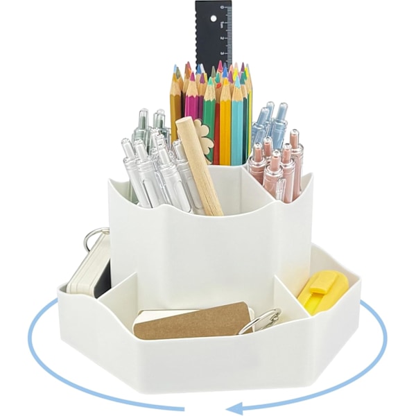 Hvid Blyant Pen Holder, 360° Roterende Skrivebordsorganisator med 9 Trinvis Opdelte Rum til Penne, Makeupbørster, Køkkenredskaber & Håndværk, Robust Lazy Susa
