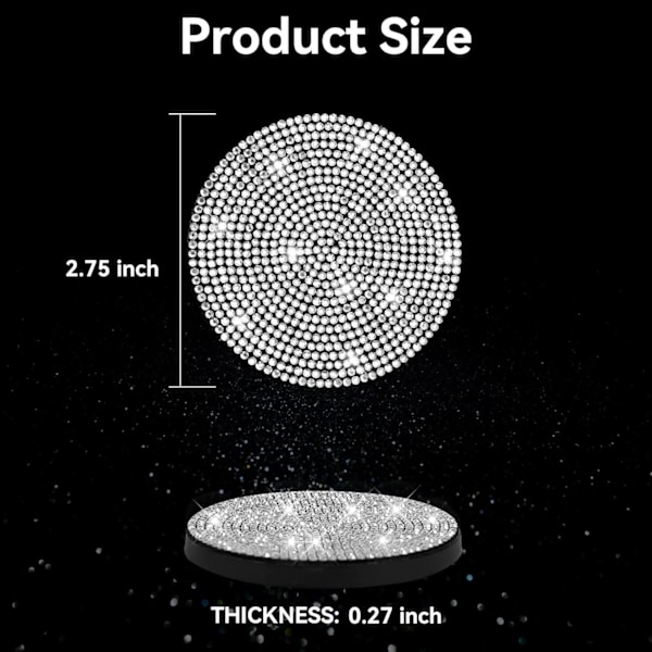 Bling Kopholder Coasters til Bil, 2 STK Universal Skridsikker Kopholder, Indlejrede Dekorative Coasters Skinnende Krystal Bilinteriør Tilbehør Gaver til W