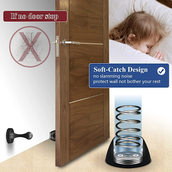 Magnetisk dørstopper i ett stykke, svart magnetisk dørstopper i rustfritt stål, kraftig magnetisk dørstopper for vegger og gulv, slitesterk utendørs dørstopper, Hold