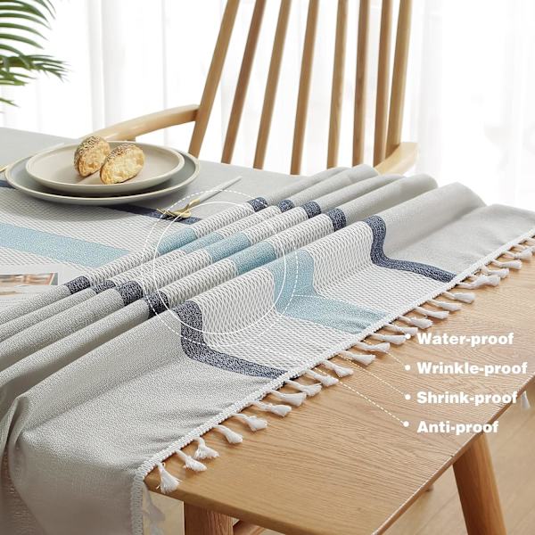 Nappe carrée anti-tache en lin et coton avec pompons et broderie
