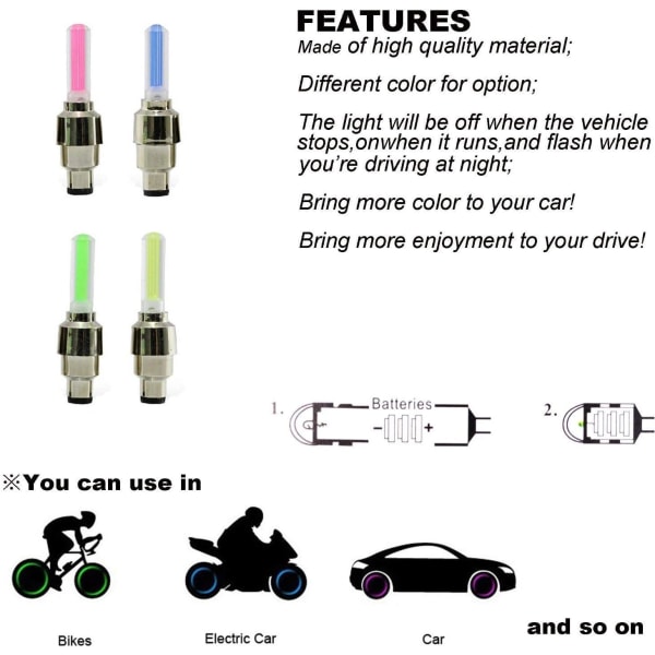 20 pakkaus LED-vilkkuvat renkaan pyörän venttiilin cover valot autolle B