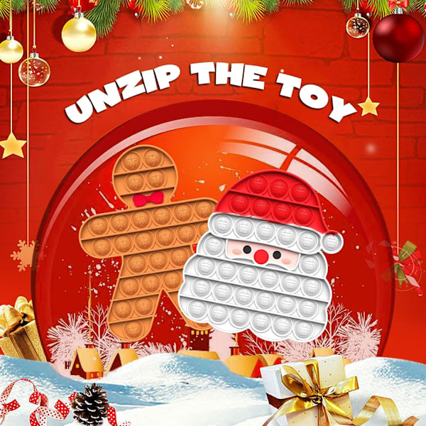 2-pack jul fidgetleksaker, jul pop it-set - tomte och pepparkaksgubbe - jul popp