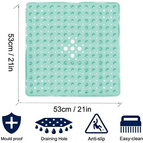 Teal firkantet badematte med sugekopper - Slitesterk og stilig - Anti-skli dusjmatte - Moderne design - Kvalitetssugekopper