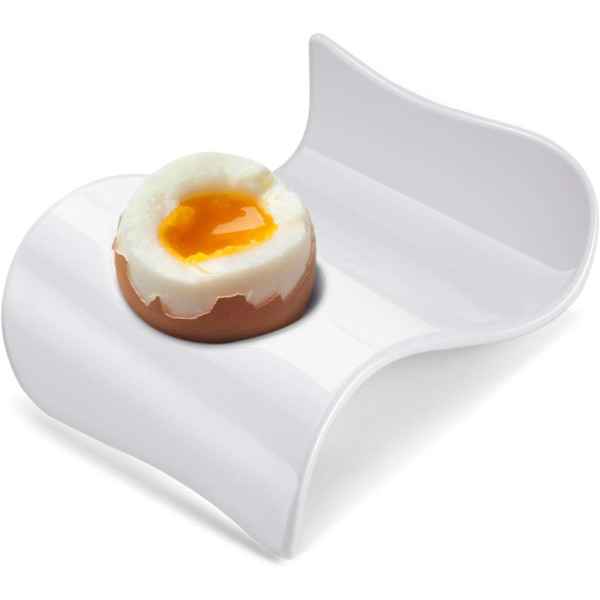 Keramisk eggkoppholder - 6-delt hardkokt eggkopp og bløtkokt eggkoppsett, hvit