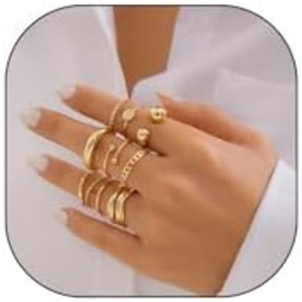 Guld Silver Chunky Stacking Ringar för Kvinnor. Justerbara Öppna Kupol Stackbara Statement Midi Finger Ringar, Snygga Presenter för
