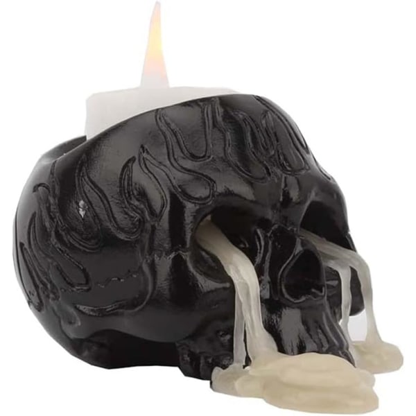 2 stk Halloween Skull Lysestaker, Kunsthåndverk i Resin, Ny Svart Skull Lysestake, Th