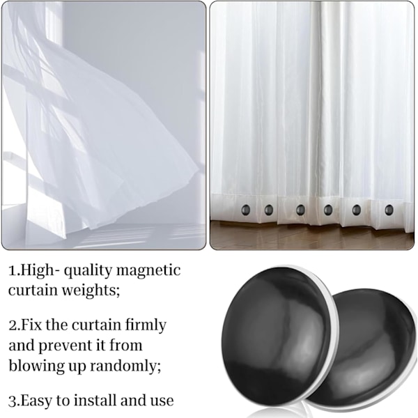12-pack Duschdraperimagneter Draperihållare Draperivikter Duschdraperitillbehör för Duschdraperier, Draperier (Svart)