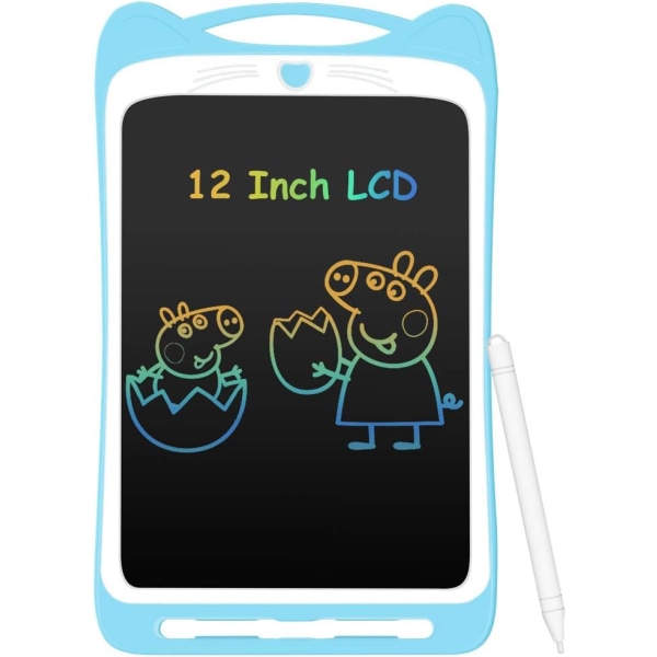 12-tums färgglad LCD-ritplatta för barn (blå), elektronisk ritplatta, digital grafisk