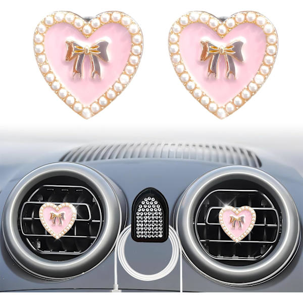 2 stk. Pink) Hjerte Luftventilclips, søde bilventilclips, Bil Luftfriskere Ventilclips Langtidsholdbar Bil Diffuser Ventilclips
