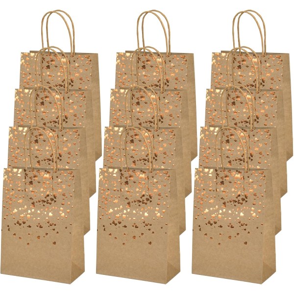 12 st kraftpapperspåsar med handtag, kraftpapperspåse presentpåse med