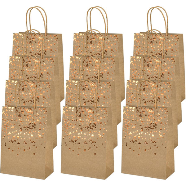 12 stk Kraft papirposer med håndtak, Kraft papirpose gavepose wit