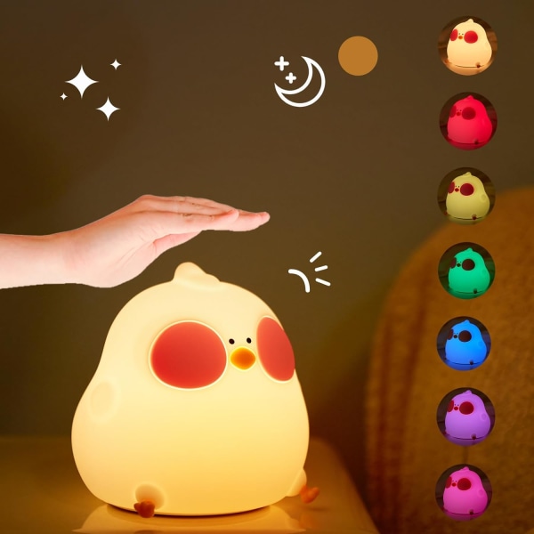 (kylling) LED-natlampe til børn, sengelampe til kylling med 7 farver, høne-natlampe med touch Co