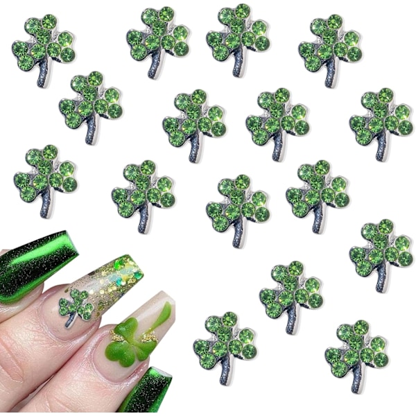 Shamrock Nagelcharms Silver Shamrock Nagelstenar med Kristaller Design 3D St. Patricks Dag Nagelstenar Legering Silver Sh