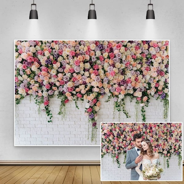 2,1x1,5m Blomster Væg Bryllup Baggrund Pink Lilla Pink Hvid Wa
