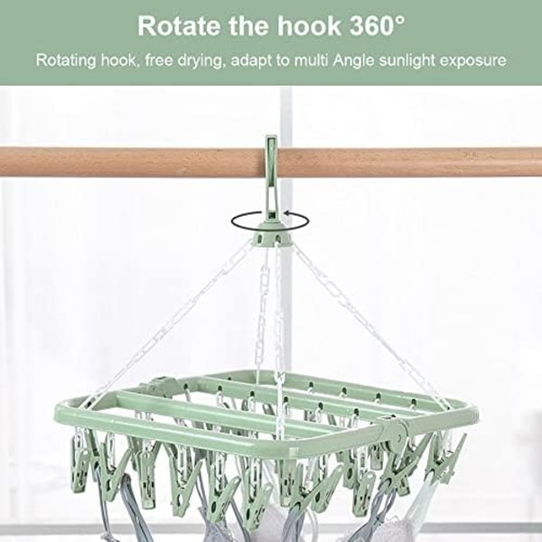 35x32cm Socktork med 32 Klämmor Inomhus Utomhus Tvättställ Hängande Vikbar Roterande Klädtork för Strumpor
