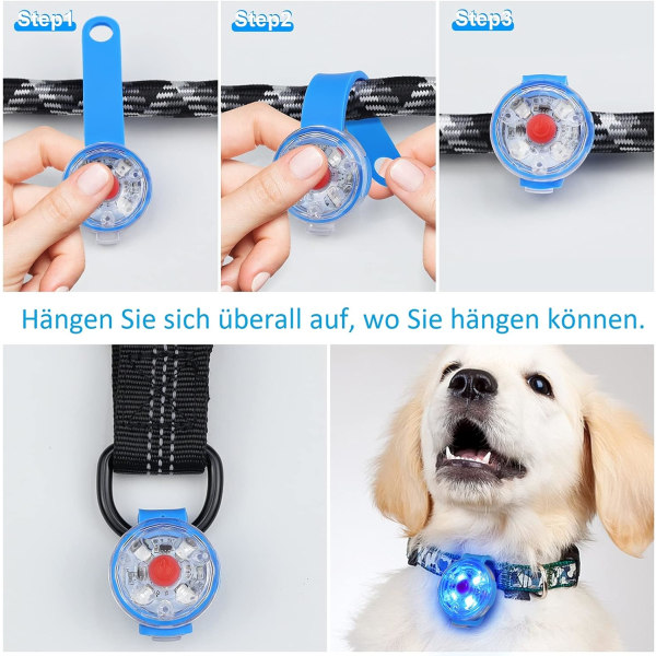 Sikkerheds-LED-blinklys til hunde (blå), katte - USB-genopladeligt LED-hundehalsbåndslys, 3 blinkende tilstande