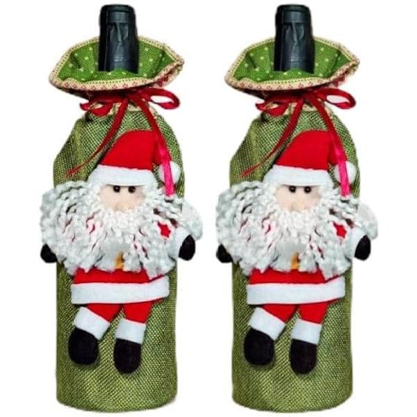 2Pack New Christmas Wine Bottle Cover Set, Champagne Bottle Covers, Wine Bottle Bags,with 3D Santa Claus Design,for Holi