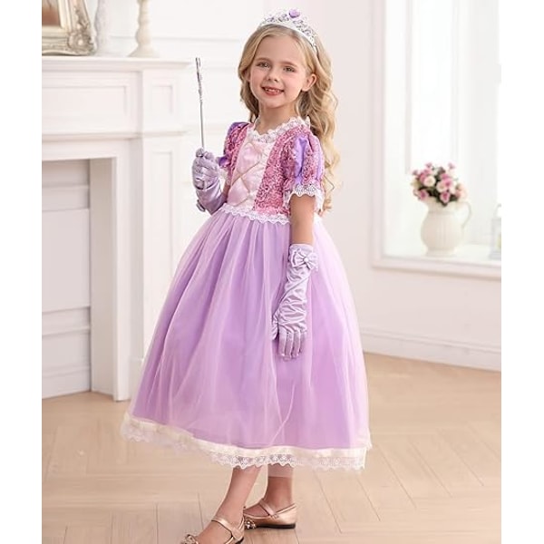 1 set flickor långt hår prinsessa kostym barn klänning upp lila kläder födelsedag Height 110CM
