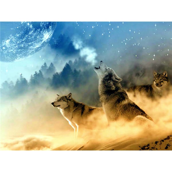 (30x40cm)Bästsäljande diamond painting Animal Wolf Moon Cust