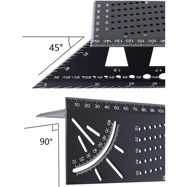 Aluminiumslegering trebearbeiding firkantet målelinjal 45/90 grader 3D hjørnejigg