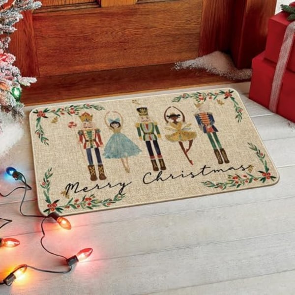 40x60cm Vattenfärgs Nötknäppare God Jul Välkommen Dekorativ Dörrmatta, Säsongsbetonad Vinter Låg Profil Matta Växlingsmatta