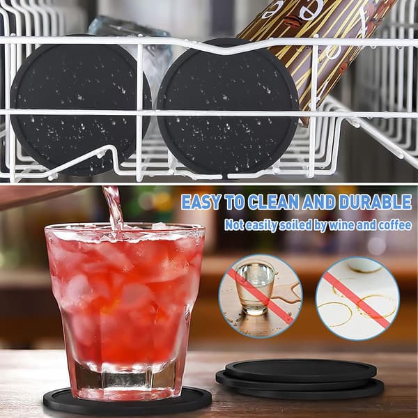 Sorte Silikon Underkopper, 12 Styk Runde Silikon Underkopper, Silikon Underkopper med Bakke, Skridsikre Sorte Underkopper til Bier