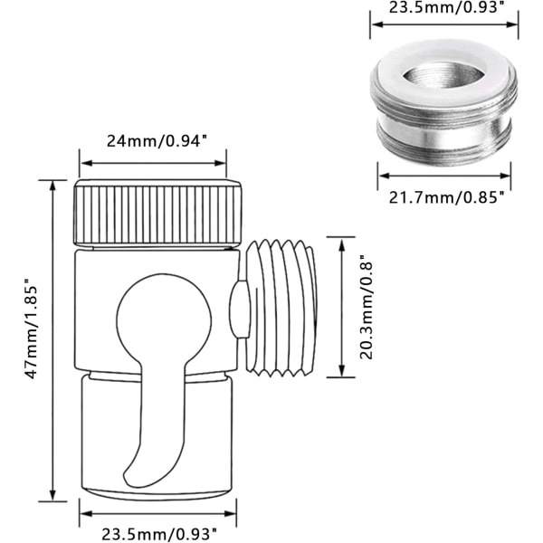 3-vejs bruseaflederventil, M22 x M24 bruseadapter, bruseaflederventil