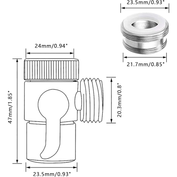 Dusjfordelerventil 3-veis fordeler kranfordeler M22 x M24 erstatningsdusjadapter kranventil