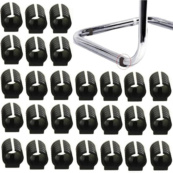 32 st Stolsbensskydd Rörändstycken Möbelskydd Golvskydd U-formade Plaststolsbensskydd, Stolsbensskydd Silikonrörklämma (25mm, Svart)
