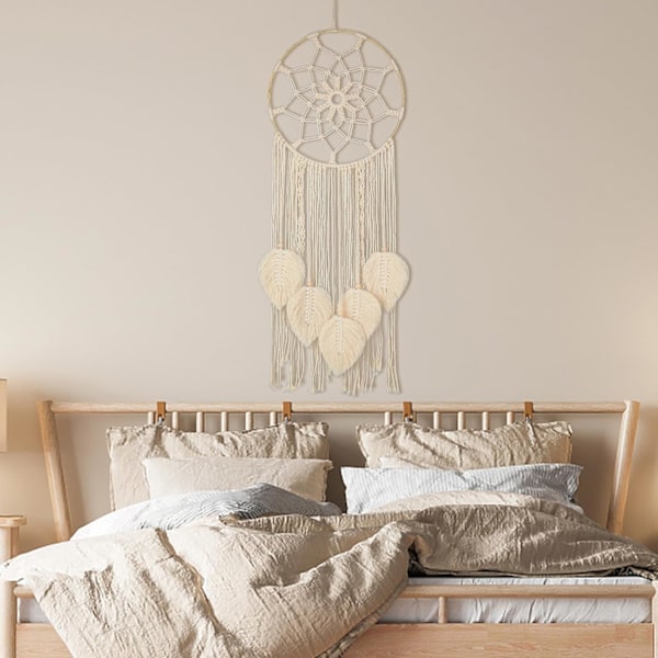 Nice Dream Makrame Drømmekatchere til Soveværelse Voksen Drømmekatcher Væghængning Stor Boho Væghængning med 5 Vævede Fjer