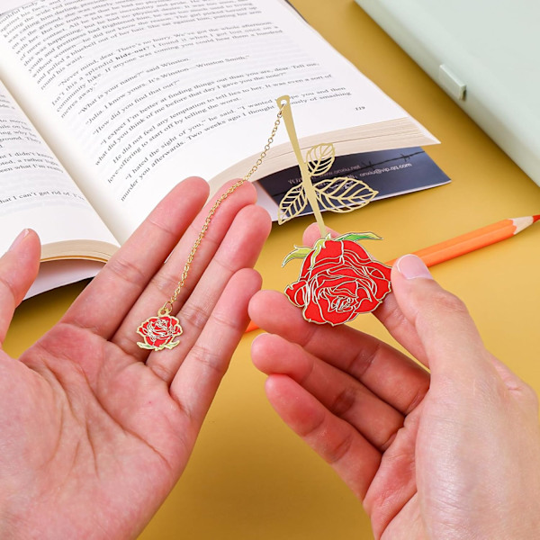 Rød Rose Bogmærke med Blomstervedhæng, Metal Bogsideholder til Læseelskere, Unikke Gaver Bogmærker til Kvinder, Hende, Mor, Bibliotekar, Lærer Boo