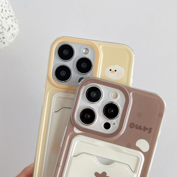 Sødt Tegneserie Bjørn Par Pung Kort Slot Blødt Telefon Cover Kompatibelt med iPhone Cover (Bjørn, til iPhone 16 Pro Max)