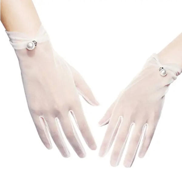 Morsiamen mesh -käsineet, joissa on Lace Pearl Lace Gloves -juhlahanskat,