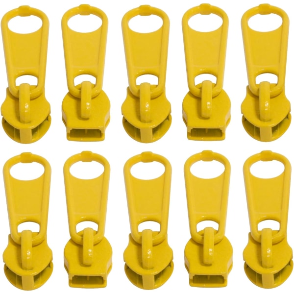 Sæt med 10 ikke-låsende N°3 skydere til nylon spiral lynlåse - farve: gul - metal - nederdel kjole lea