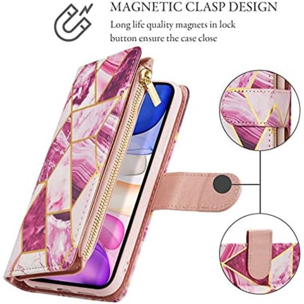 Plånboksfodral för iPhone 16 Pro Max, PU-läderfodral med magnetiskt stängning, handväska, blixtlåsfack, stativ, kortfack