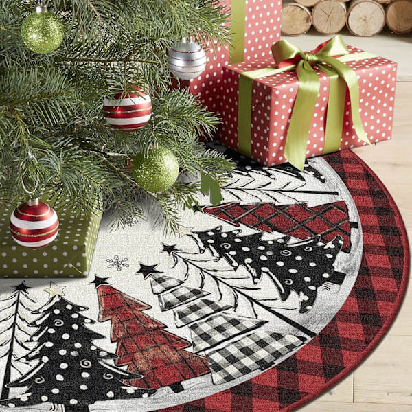 120×120×1cm Joulukuusen helma 48 tuumaa, Punainen ja Musta Buffalo Plaid Joulukuusen Lumihiutaleiden Helma Matto Juhliin I